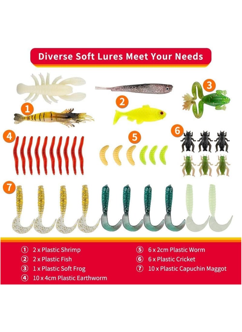 Generic - 78 Pcs Fishing Lures Kit,Tackle Box Kit with Tackle Included Fishing Accessories and Fishing Equipment Frog Worms Grasshopper Lures,etc - Image 1