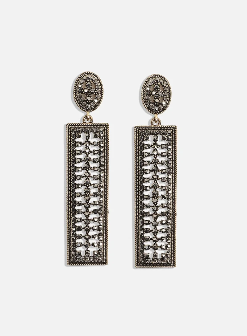 سوهي أقراط متدلية هندسية معدنية معقدة - فضية