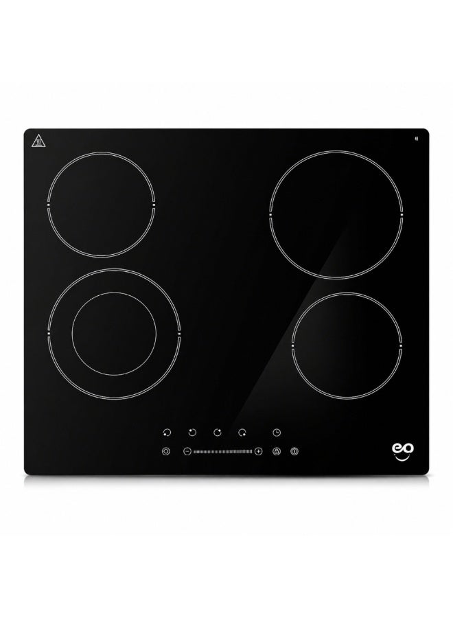 eo essentials online EO 60cm Built-In Electric Ceramic Hob, 4 Hi-Light Cooking Zones, Dual Ring Zone, Touch Control, Child Lock, Digital Timer, Black Ceramic Glass, 5900W - Image 1