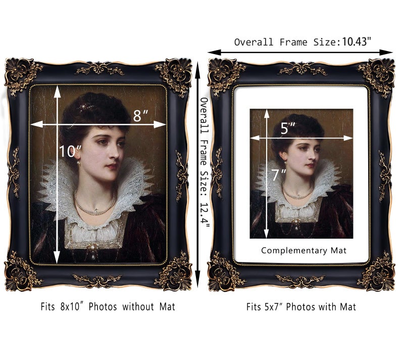 FJXMFRAME 8x10 إطار صورة أسود قوطية عتيقة عتيقة لإطارات الجدار الطاولة العتيقة إطارات الباروكية 8x10 أو مصحوبة إلى 5x7 صورة (8x10 بوصة أسود) - Image 5