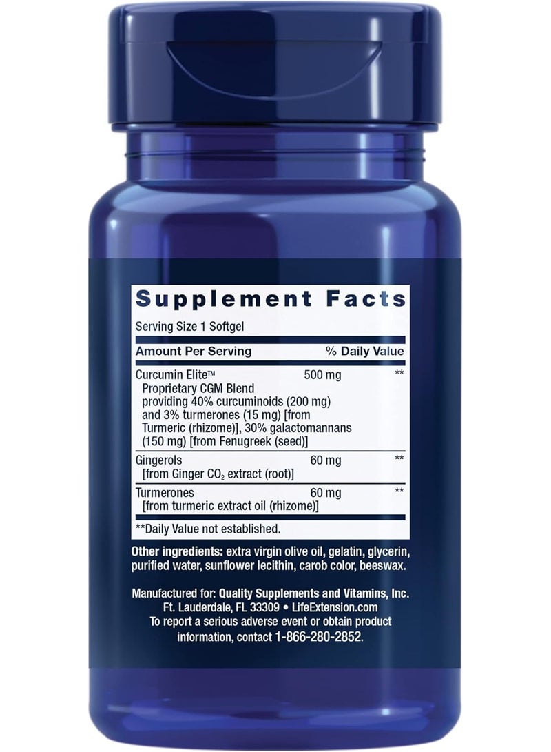Life Extension Advanced Curcumin Elite Turmeric Extract, Ginger & Turmerones – for Inflammation Health Support and Cardiovascular & Brain Health – Gluten-Free, Non-GMO – 30 Softgels - Image 2