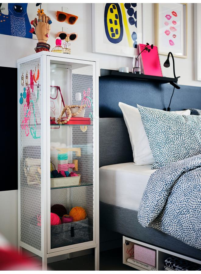 إيروريكس خزانة بباب زجاجي، معدن/أبيض، 34x30x116 سم - Image 5