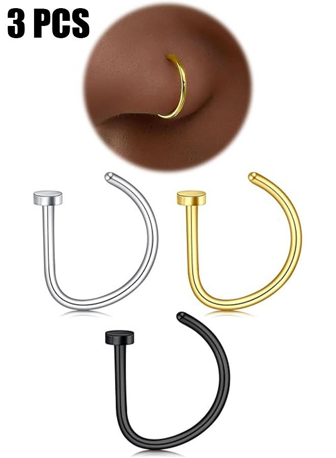 اتش واي 3 قطع من حلية أنف مزيفة للنساء على شكل دائري ذهبي، دائرية جذابة، بدون ثقب في الأنف، مشبك أنف من الفولاذ المقاوم للصدأ، مجوهرات للجسم. - Image 1