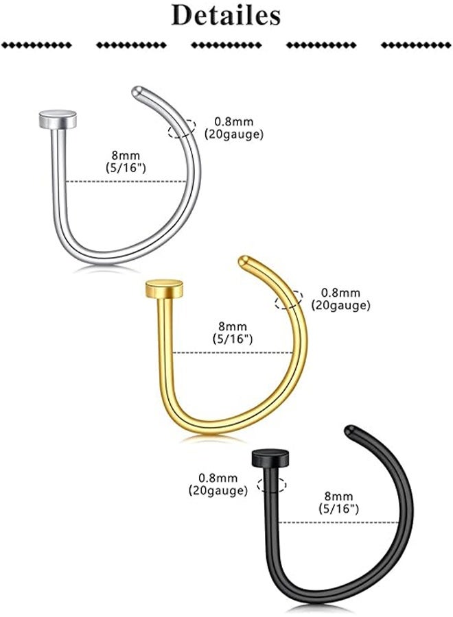 اتش واي 3 قطع من حلية أنف مزيفة للنساء على شكل دائري ذهبي، دائرية جذابة، بدون ثقب في الأنف، مشبك أنف من الفولاذ المقاوم للصدأ، مجوهرات للجسم. - Image 2