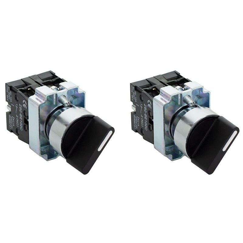 SHOPCORP Rotary Switch - 2-Position Selector Switch Maintained - 22mm Mounting Hole - Electric NO NC Latching - 220VAC Voltage and 10A Contact Current - (2 Pack) - Image 1