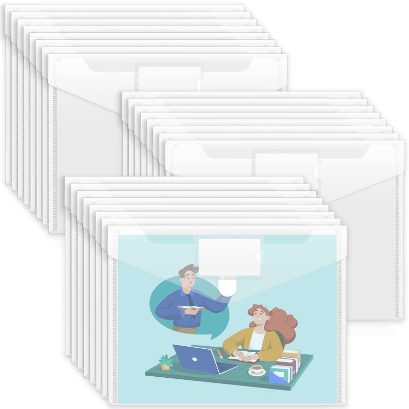 Sooez 24 Pack Plastic Envelopes Poly Envelopes, Clear Document File Folders US Letter A4 Size File Envelopes with Label Pocket for School Home Work Office Organization, Clear - Image 1