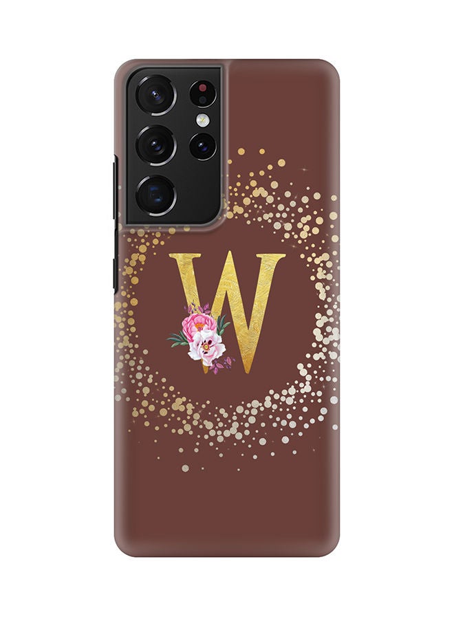 Stylizedd Monogram Slim Cover for Samsung Galaxy S21 Ultra 5G Case Custom Initials Letter Floral Pattern Snap Series Mobile Cover Matte Alphabet  - W (Brown) - Image 1
