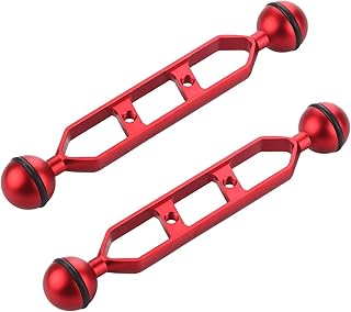 LetonPower Red 7" Double Ball Aluminum Alloy Extension Arm, 1" Ball Head Connector Underwater Arm for Strobe/Video - Image 1