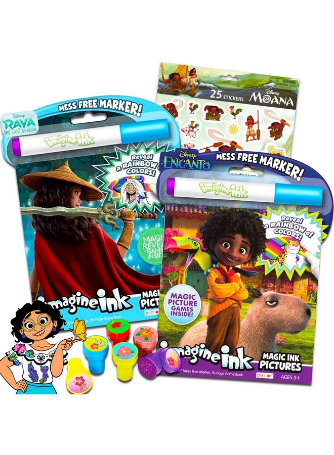Disney Encanto And Raya And The Last Dragon Magic Ink Coloring Book Set Kids Toddlers 2 Imagine Ink Coloring Books With Invisible Ink Pens Moana Stickers And Stampers