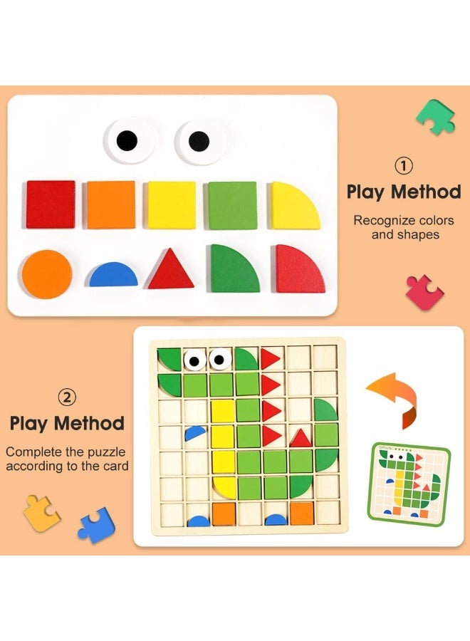 Wooden Pattern Blocks Puzzle for Kids - 120 PCS Shapes Blocks, 20 Double-Sided Activity Cards and Grid Board, Kindergarten Educational Geometric Shape Puzzle Toys Learning Gift for Kids Ages 3-8 - Image 5