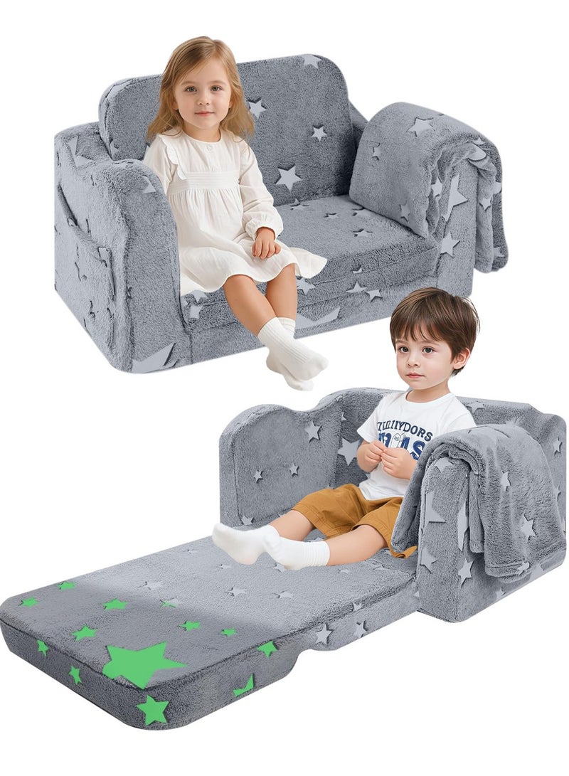 والالا أريكة قابلة للطي للأطفال، سرير كرسي للأطفال الصغار، أريكة بذراعين ناعمة قابلة للطي للأطفال، كرسي استرخاء قابل للسحب، أريكة قابلة للتحويل، كرسي استرخاء مريح للأطفال، وسادة نوم للأطفال متوهجة في الظلام، بطانية - Image 1
