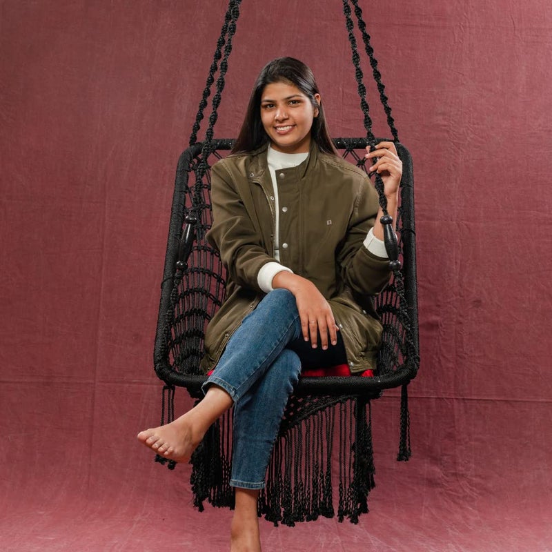 SWINGZY Polyester, Polyester Blend Premium Large Swing Chair Hanging Hammock Chair for Home, Indoor, Outdoor, Patio, Balcony, Garden/Jhula for Adults/Free Accessories Included (Rectangle Black) - Image 3
