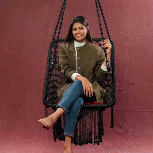 SWINGZY Polyester, Polyester Blend Premium Large Swing Chair Hanging Hammock Chair for Home, Indoor, Outdoor, Patio, Balcony, Garden/Jhula for Adults/Free Accessories Included (Rectangle Black) - Image 1