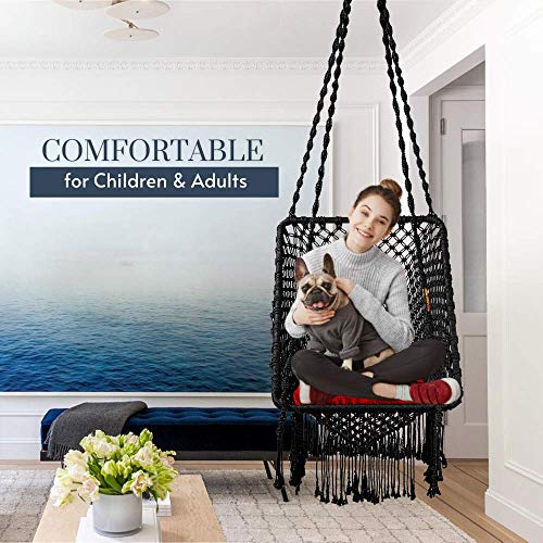 SWINGZY Polyester, Polyester Blend Premium Large Swing Chair Hanging Hammock Chair for Home, Indoor, Outdoor, Patio, Balcony, Garden/Jhula for Adults/Free Accessories Included (Rectangle Black) - Image 5