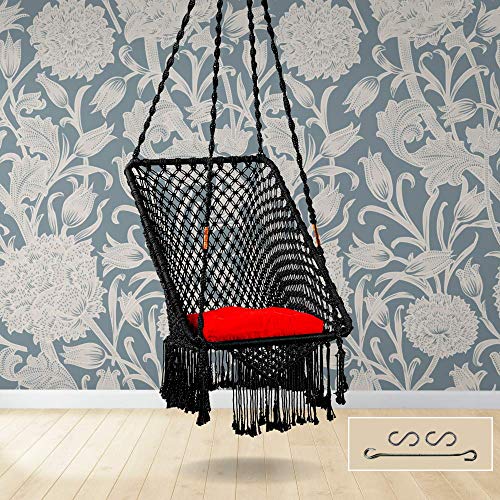 SWINGZY Polyester, Polyester Blend Premium Large Swing Chair Hanging Hammock Chair for Home, Indoor, Outdoor, Patio, Balcony, Garden/Jhula for Adults/Free Accessories Included (Rectangle Black) - Image 2
