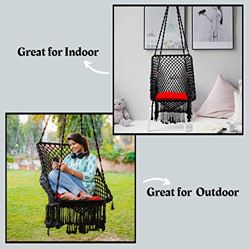 SWINGZY Polyester, Polyester Blend Premium Large Swing Chair Hanging Hammock Chair for Home, Indoor, Outdoor, Patio, Balcony, Garden/Jhula for Adults/Free Accessories Included (Rectangle Black) - Image 4