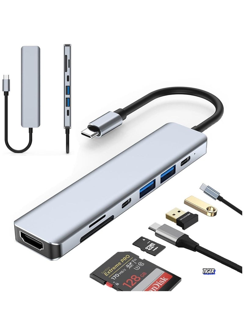 TIGER - 7-in-1 USB C Hub with 4K HDMI, 2 USB 3.0 Ports, USB 2.0, USB C, SD/TF Card Reader & 100W PD – Multiport Adapter for Mac, Dell, HP Laptops, and Peripherals – Expand Connectivity, High-Speed Data, and Power Delivery - Image 1