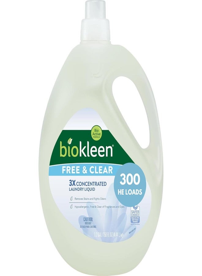 Biokleen Free & Clear Natural 3X Concentrated Liquid Laundry Detergent, 300 Loads, Plant-Based, Hypoallergenic, Removes Stains & Fights Odors, Dye Free, Unscented - Image 1
