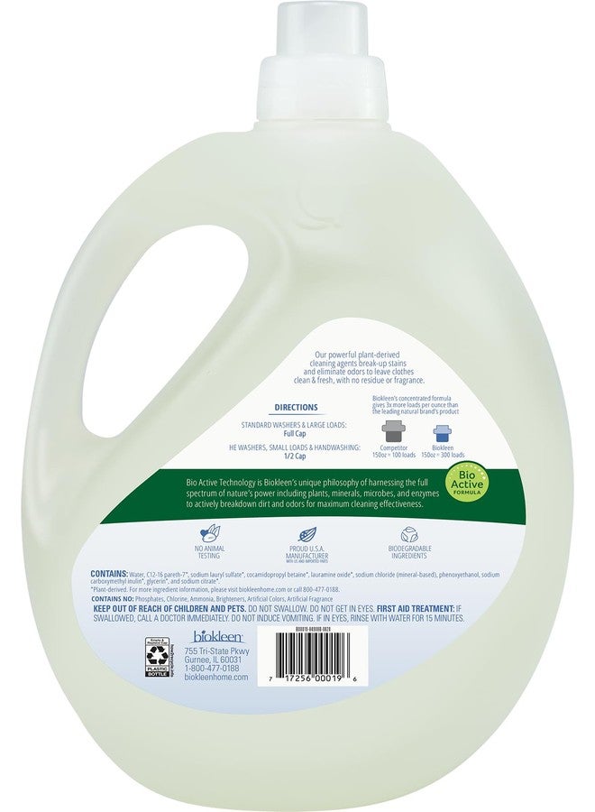 Biokleen Free & Clear Natural 3X Concentrated Liquid Laundry Detergent, 300 Loads, Plant-Based, Hypoallergenic, Removes Stains & Fights Odors, Dye Free, Unscented - Image 2