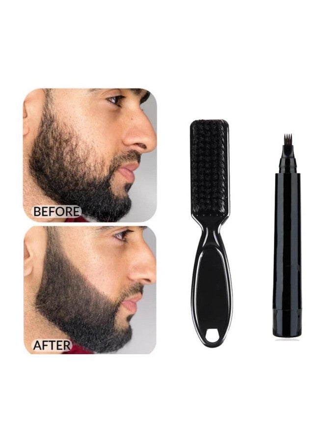 Vtrem 4 Tip Beard Pencil Filler For Men Waterproof Sweat Proof Beard Pen Filler Fork Black Microfork Barber Styling Pencil With Brush Creates Natural Looking Beard Moustache & Eyebrows - Image 2