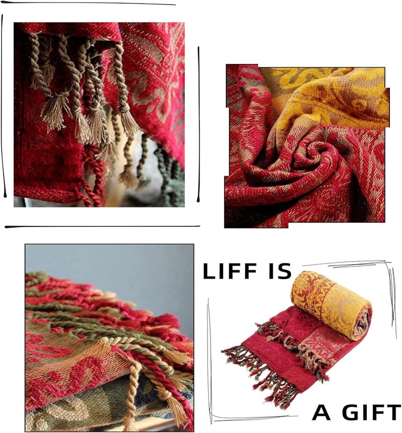 Edcooy Throws for Sofas, Bohemian Chenille Jacquard Tassels Throw Blankets for Bed Settees Chair Slipcover Cover 2 3 Seater，(Red, 150x200cm)… - Image 5