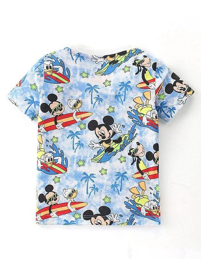 Babyhug Disney Babyhug Disney Cotton Half Sleeve T-Shirt With Mickey Mouse All Over Print - Blue