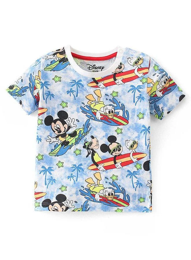 Babyhug Disney Babyhug Disney Cotton Half Sleeve T-Shirt With Mickey Mouse All Over Print - Blue