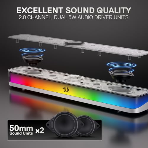 Redragon GS515 RGB Desktop Soundbar 20 Channel Stereo Computer Speakers for Desktop with BT 53 USBCUSB Powered Gray - Image 3