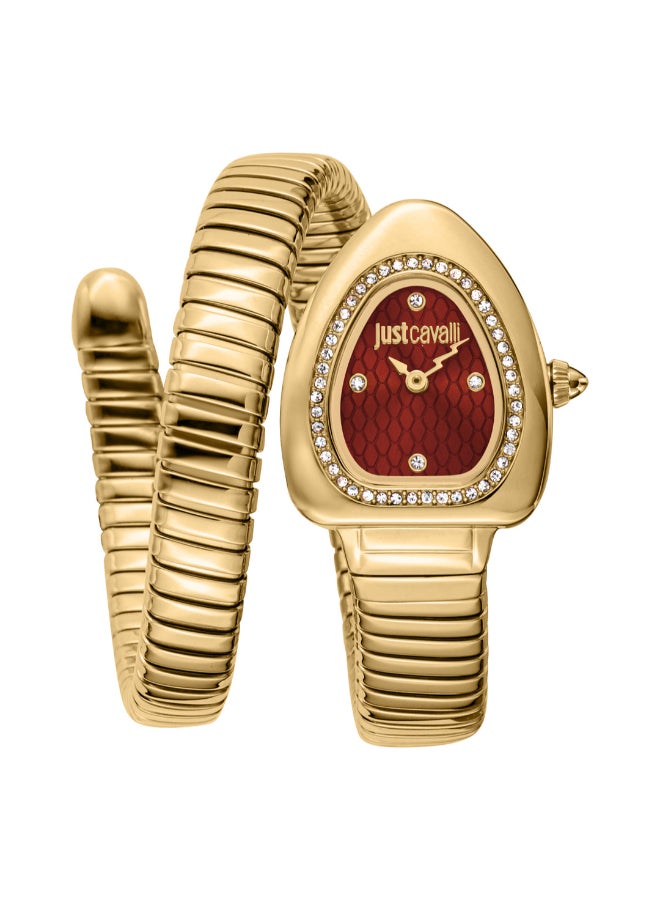Just Cavalli ساعة كواتز ذهبية اللون بقرص أحمر من جاست كافالي للنساء - JC1L249M0025 - Image 1