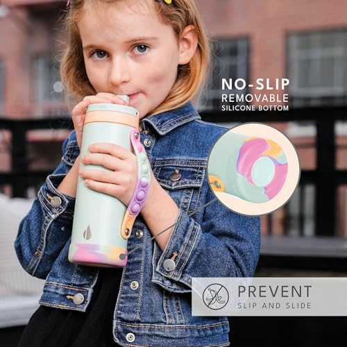 Elemental زجاجة ماء أطفال أيقونية أساسية للمدرسة - زجاجات ماء معزولة 100% ضد التسرب مع غطاء قشة ومقبض قابل للضغط للأولاد والبنات - معزولة ثلاثية الجدران وخالية من BPA، 14 أونصة - نعناع سوربيه - Image 3