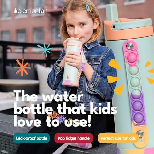 Elemental زجاجة ماء أطفال أيقونية أساسية للمدرسة - زجاجات ماء معزولة 100% ضد التسرب مع غطاء قشة ومقبض قابل للضغط للأولاد والبنات - معزولة ثلاثية الجدران وخالية من BPA، 14 أونصة - نعناع سوربيه - Image 5