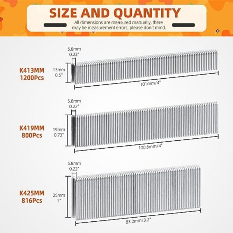 2816Pcs 18 Gauge 1/4" Narrow Crown Staples Kit, 1/2", 3/4", 1" Heavy Duty Galvanized Narrow Crown Finish Staples for Pneumatic Electric Stapler Silver - Image 2