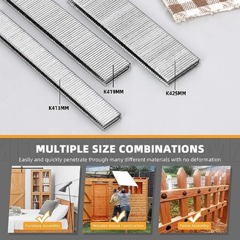 2816Pcs 18 Gauge 1/4" Narrow Crown Staples Kit, 1/2", 3/4", 1" Heavy Duty Galvanized Narrow Crown Finish Staples for Pneumatic Electric Stapler Silver - Image 3