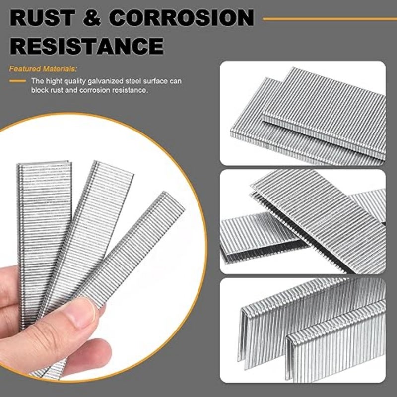 2816Pcs 18 Gauge 1/4" Narrow Crown Staples Kit, 1/2", 3/4", 1" Heavy Duty Galvanized Narrow Crown Finish Staples for Pneumatic Electric Stapler Silver - Image 4