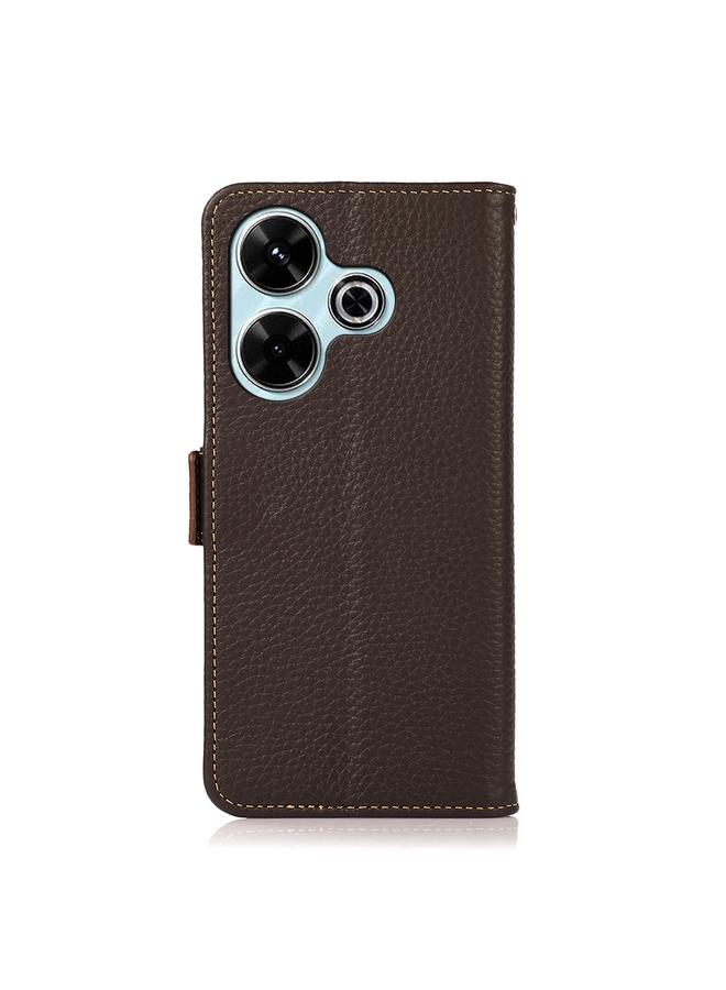 اس-توب جراب هاتف Redmi 13 4G KHAZNEH من الجلد الطبيعي الليتشي المغناطيسي الجانبي بتقنية RFID - Image 3