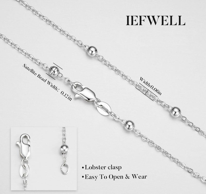 IEFWELL Silver Chain Necklace for Women 1.6mm Satellite Bead Shiny Sturdy Hypoallergenic Trendy 18 Inches Dainty Jewelry Gifts for Women - Image 5