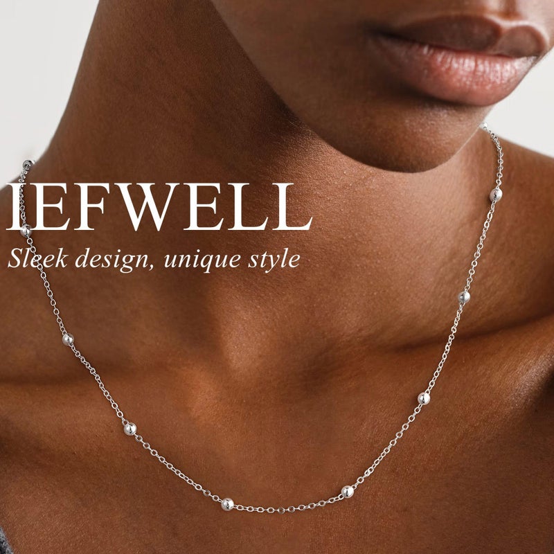 IEFWELL Silver Chain Necklace for Women 1.6mm Satellite Bead Shiny Sturdy Hypoallergenic Trendy 18 Inches Dainty Jewelry Gifts for Women - Image 3