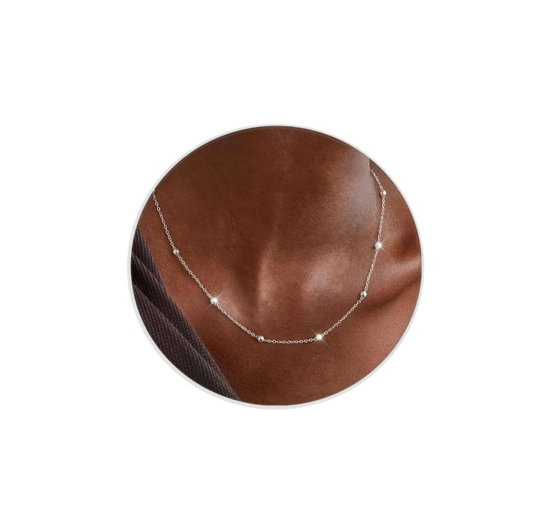 IEFWELL Silver Chain Necklace for Women 1.6mm Satellite Bead Shiny Sturdy Hypoallergenic Trendy 18 Inches Dainty Jewelry Gifts for Women - Image 1