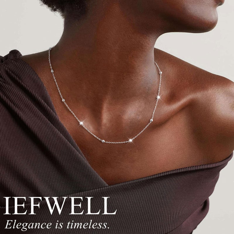 IEFWELL Silver Chain Necklace for Women 1.6mm Satellite Bead Shiny Sturdy Hypoallergenic Trendy 18 Inches Dainty Jewelry Gifts for Women - Image 2