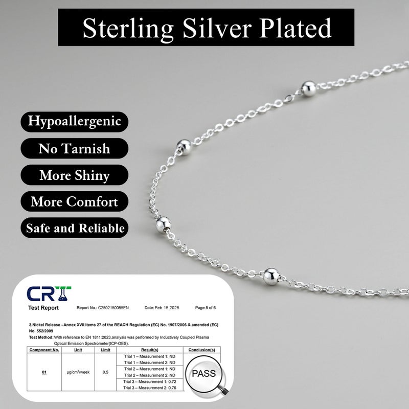 IEFWELL Silver Chain Necklace for Women 1.6mm Satellite Bead Shiny Sturdy Hypoallergenic Trendy 18 Inches Dainty Jewelry Gifts for Women - Image 4
