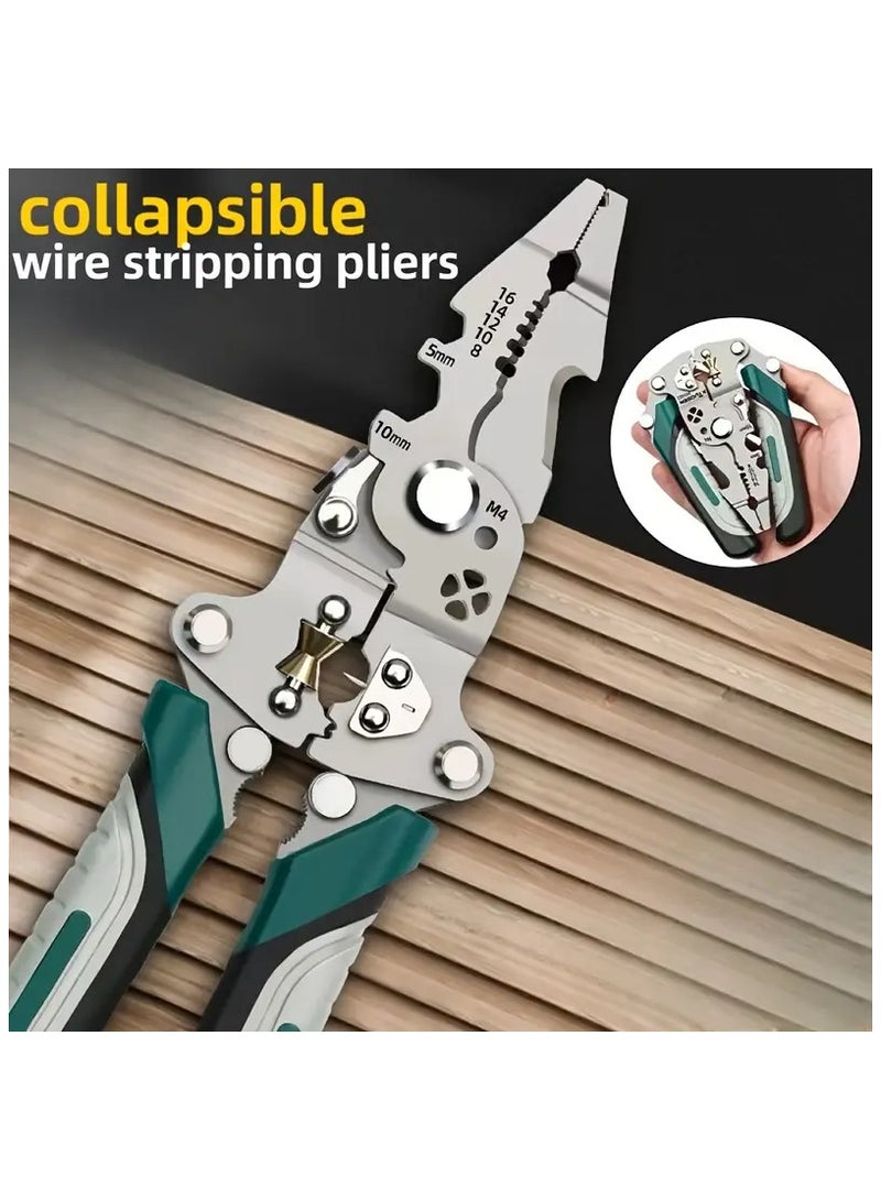 Loquat Multifunctional Foldable Wire Strippers, Multifunctional Wire Stripper, Cable Wire Cuttimg Crimper Tool, Special Wire Strippers for Electricians, Can Strip Wires, Cut Wires, Twist Water Pipes, Crimp - Image 1