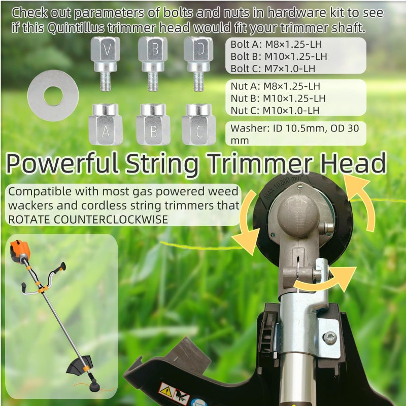 Quintillus H02 Weed Eater Head Universal Trimmer Head String Trimmer Head Bump Feed Weed Wacker Head Grass Trimmer Head Replacement for Weed Warrior, Echo, Husqvarna, Comes with .095 Trimmer Line - Image 2