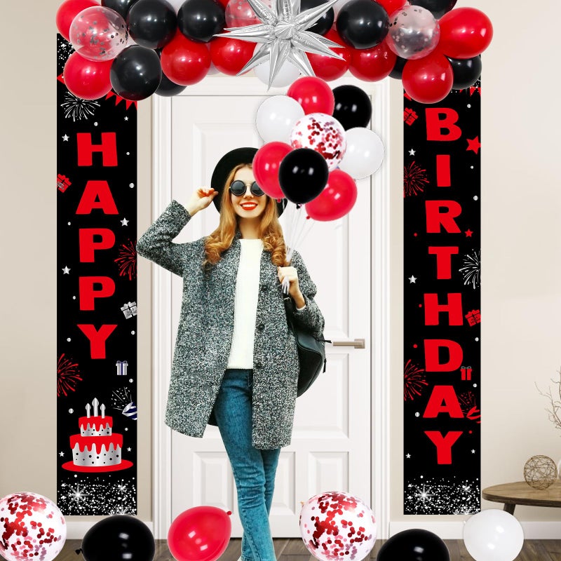 Distasio Red and Black Birthday Decorations for Men Women Boys Girls, Happy Birthday Decorations Black and Red White, Happy Birthday Banner Balloons Tablecover Fringe Curtain Door Banner, Birthday Party Decor - Image 5