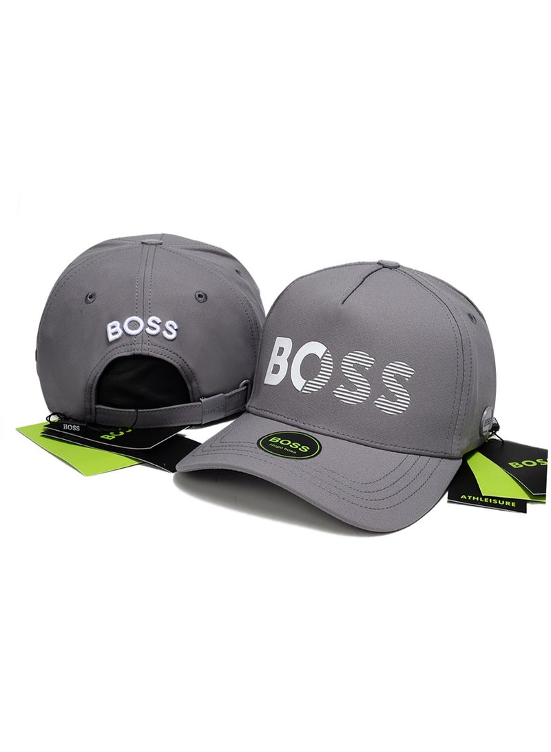 BOSS Grey Baseball Cap with Brand Logo Design for Athleisure Style