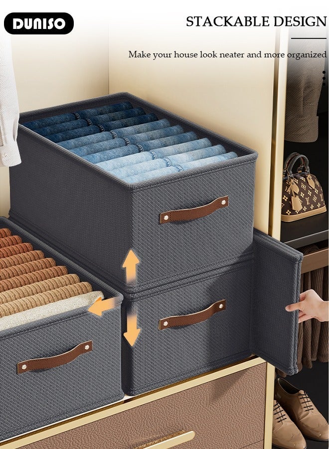 DUNISO 3 Pieces Foldable Closet Storage Organizer, Washable Closet Storage Boxes with Carrying Handles, Stackable Wardrobe Clothes Organizer, Closet Storage Basket, Cube Storage Bin for Clothes Wardrobe Home Bedroom Office - Image 2