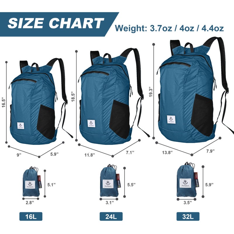 4Monster Hiking Daypack,Water Resistant Lightweight Packable Backpack for Travel Camping Outdoor (Blue, 32L) - Image 2