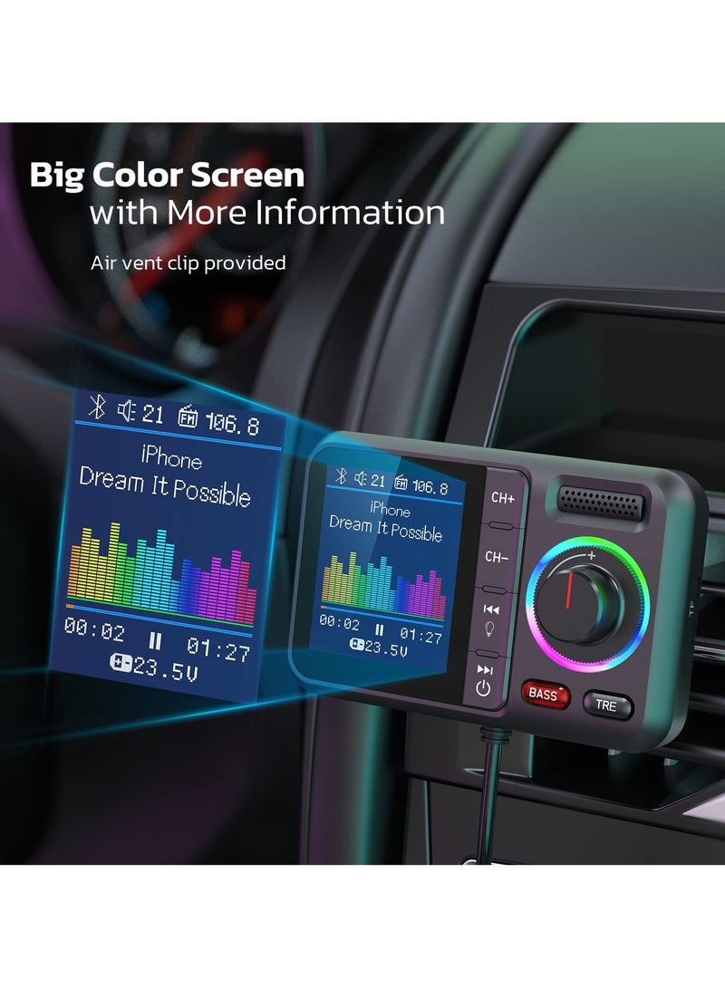 Bluetooth FM Transmitter for Car, Wireless Car Bluetooth V5.0 Adapter with Big Color Screen, Support QC3.0 Fast Charging, Hands-Free Call, MP3 Music Player BASS&TRE Booster, TF Card AUX-KM28 - Image 2