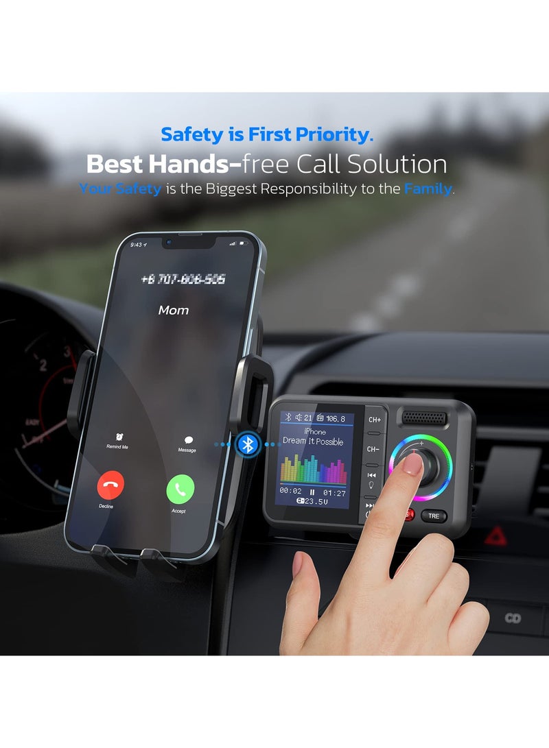 Bluetooth FM Transmitter for Car, Wireless Car Bluetooth V5.0 Adapter with Big Color Screen, Support QC3.0 Fast Charging, Hands-Free Call, MP3 Music Player BASS&TRE Booster, TF Card AUX-KM28 - Image 4