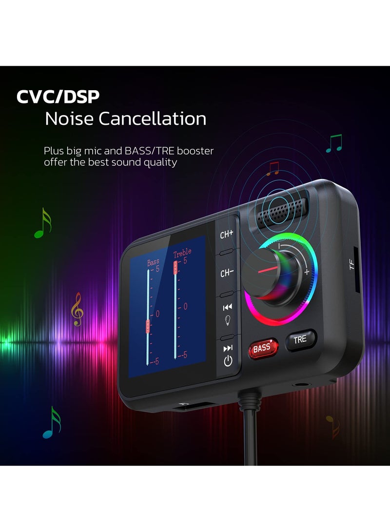 Bluetooth FM Transmitter for Car, Wireless Car Bluetooth V5.0 Adapter with Big Color Screen, Support QC3.0 Fast Charging, Hands-Free Call, MP3 Music Player BASS&TRE Booster, TF Card AUX-KM28 - Image 5