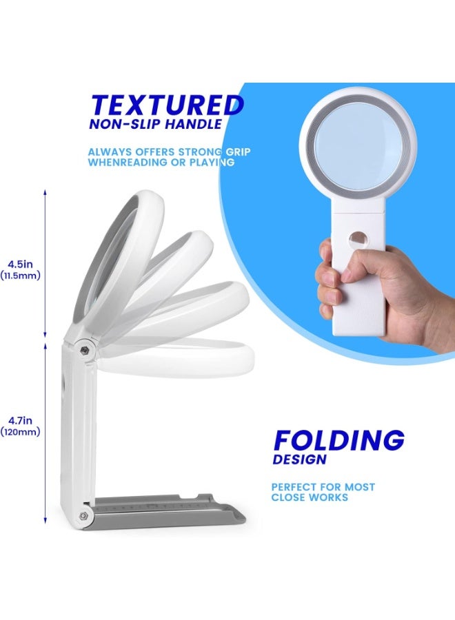 عام عدسة مكبرة 30X 10X مع ضوء وحامل، عدسة مكبرة محمولة قابلة للطي 18 عدسة مكبرة مضاءة LED للضمور البقعي، قراءة كبار السن، العمل عن قرب، العملات المعدنية، المجوهرات - Image 3